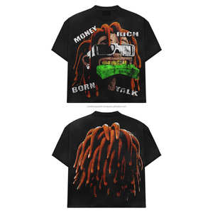 T-shirt court à manches longues pour homme, coupe boxy, sérigraphié, style streetwear, délavé à l'acide, effet usé, coupé et cousu - Product Image 3