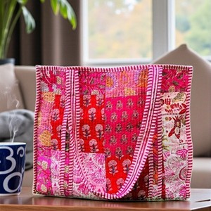 Bolso Tote de Algodón Estilo Bohemio con Bordado Floral, Diseño Abierto, para Compras, Estilo para Todas las Temporadas - Product Image 1