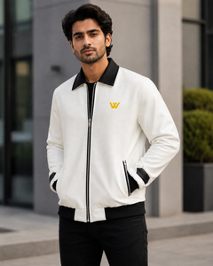 Blouson Bomber Homme Grande Taille en Similicuir Tressé Hiver Uni avec Col Contrastant et Fermeture Éclair – Style Urbain Décontracté - Product Image 1