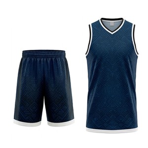 Ensemble de maillot de basketball unisexe bleu foncé 2026 – Débardeur sans manches col en V et short noir dégradé, respirant et anti-humidité - Product Image 3