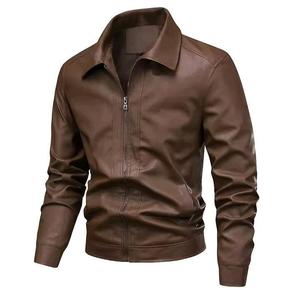 Veste en simili cuir pour hommes, veste de moto automne et hiver, veste en cuir noir à la mode, trench-coat décontracté pour la rue - Product Image 3