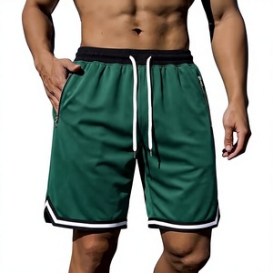 <b>Top</b> Quality Custom Logo Men's Green Quick Dry Sport Mesh Shorts With Zip Pockets Drawstring Waist Mid Length Bermuda Fit - Product Image 1