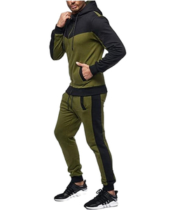 Chándal con capucha para hombre, color verde oliva y negro, con cremallera completa, bolsillos laterales, estilo casual para otoño, corte regular, chándal deportivo. - Product Image 3