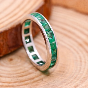Wholesale 925 Solid <b>Sterling</b> <b>Silver</b> Natural Square Cut Emerald Channel <b>Set</b> Eternity Wedding Band <b>Ring</b> Memoria Jewels - Product Image 3