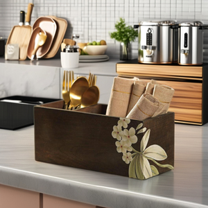 Wooden Cutlery Box Enamel Printed Cutlery Box Kitchen <b>spoon</b> fork holder Dining <b>Table</b> Wooden Cutlery stand flatware stand - Product Image 5