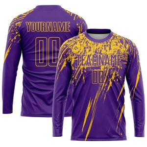 เสื้อฟุตบอลสีม่วงเหลืองพรีเมียม ระบายอากาศได้ดี ชุดฟุตบอลสั่งทำพิเศษ พร้อมโลโก้ทีม ชื่อ และหมายเลข ผู้ผลิตส่งออก - Product Image 3
