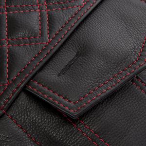 Gilet de moto en cuir 2022 nouveau biker style diamant point rouge noir peau d'agneau véritable gilet de moto en cuir - Product Image 2