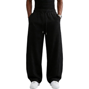<b>Men's</b> <b>Black</b> Cotton Sweatpants Elastic Waist Drawstring Side Pockets Casual Loose Fit Autumn Wear - Product Image 1