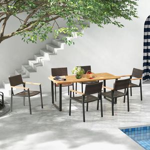 Tavolo da Pranzo Pieghevole in Legno di Acacia per Esterni per 6 Persone con Foro per Ombrellone da 2 Pollici per Giardino e Villa - Product Image 5