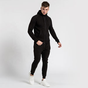 Conjunto Deportivo Informal Negro de Invierno para Hombre 2026, Sudadera con Capucha y Cremallera, Pantalones Deportivos Personalizados, 100% Poliéster, Fabricación Pakistán - Product Image 1