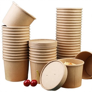Meilleure Vente : Bols jetables en papier kraft imperméables de 750 ml à paroi simple pour sushis, nouilles, salades et soupes, avec couvercles, pour plats à emporter - Product Image 1