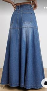 Jupe longue en jean taille haute pour femme, coupe trapèze, avec fente avant, délavée, unie, décontractée, coupe ample, style automne - Product Image 6