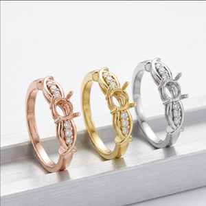 Bijoux d'usine directe de logo personnalisé de haute qualité 18k solide or blanc véritable diamant forme ronde moderne support semi-anneau pour dame - Product Image 5