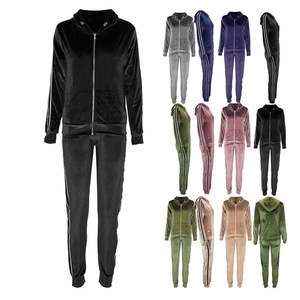 Conjunto de Sudadera y Pantalones de Terciopelo Personalizados al por Mayor para Mujer, Sudadera con Capucha y Cremallera, Chándal de Terciopelo para Mujer - Product Image 6