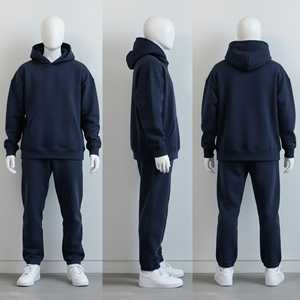 Ensemble de survêtement bleu marine personnalisé pour homme – Hoodie et pantalon de jogging amples en molleton épais – Style streetwear - Product Image 5