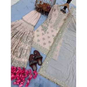 ชุดของดีไซน์เนอร์สำหรับผู้หญิงชุดเสื้อผ้า georgette เทียมบนพลาซโซ & dupatta สำหรับใส่ไปงานปาร์ตี้ - Product Image 5