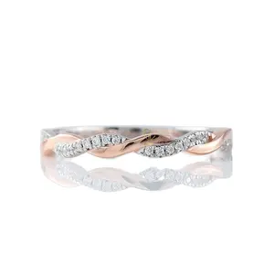 Elegant Looking 14k Round Diamond Twisted Eternity Moissanite Diamond Two Tone Infinity 925 Sterling Silver Wedding Band Ring