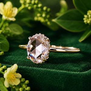 Bague de fiançailles et de mariage pour femme NXORA JEWELS, diamant de laboratoire ovale taille rose, en argent, bijoux fins vintage de luxe - Product Image 1