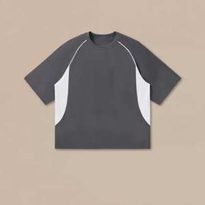 Camisetas de streetwear personalizadas extragrandes con paneles en contraste, camisetas de verano lisas, camisetas casuales con bloques de color - Product Image 2