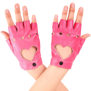 Pink Sheep Leather Waterproof Fingerless Gloves with Heart Cutout for Unisex Driving & Casual Winter Use - Product Image 1