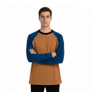 Camiseta de algodón de manga larga raglán con cuello acanalado, informal, transpirable, con logotipo personalizado de alta calidad para mujer. - Product Image 4