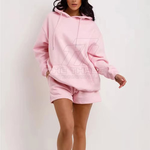 Diseña tu propio conjunto de sudadera con capucha y pantalones cortos para mujer al mejor precio, servicio OEM, conjunto de sudadera con capucha y pantalones cortos para mujer - Product Image 5