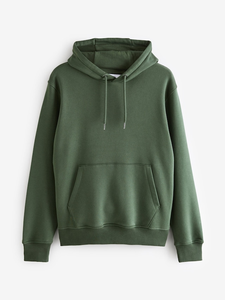 Sweat à capuche zippé vert uni pour homme, décontracté, hiver, avec poche kangourou ajustable, 100% coton, molleton doux - Product Image 1