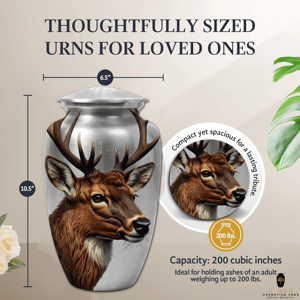 Urne funéraire en forme de tête de cerf, en aluminium de qualité supérieure, écologique, personnalisable, pour cendres d'adultes, capacité de 220 pouces cubes - Product Image 2