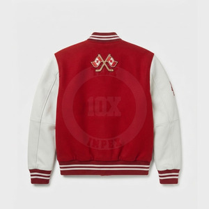 Unisex Fashion Letterman Jacket <b>Wool</b> Blend Body Faux Leather Sleeves Embroidered Patch Casual Winter Jacket - Product Image 2