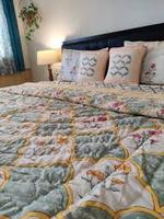 Juego de Edredón Acolchado de Algodón Orgánico Hecho a Mano con Estampado Geométrico, Suave, Ecológico, Lavable, 200 Hilos, Multicolor Moderno para Todas las Estaciones