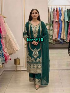 Heavy Embroidered Ankle-Length <b>Kurta</b> Set With Dupatta Traditional <b>Indian</b> Pakistani Wedding Wear Women's Regular Fit - Product Image 6