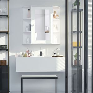 Meuble de rangement de salle de bain au design moderne européen, organisateur au-dessus de l'évier avec porte miroir, étagère en MDF blanc, gain de place - Product Image 2