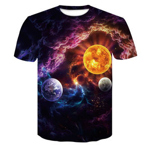 เสื้อยืดกีฬาผู้ชายแบบซับลิเมชั่น ผ้าฝ้าย 100% แขนสั้น ลายกาแล็กซี่ น้ำหนักเบา ระบายอากาศดี รับผลิตแบบ OEM ODM ขายส่งจากโรงงาน - Product Image 1