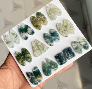 Natural Moss Agate Pair Cabochon Mix Shape and Size Hand Carving Moss Agate Pair Cabochon Loose Gemstone for Jewellery Making - Product Image 1