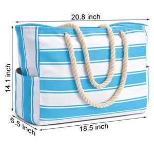 Bolsa de Mano Tipo Tote con Rayas Azules y Blancas, Asas de Cuerda, Resistente al Agua, Poliéster Ecológico, Duradera, Ajustable, Regalo Promocional - Product Image 4