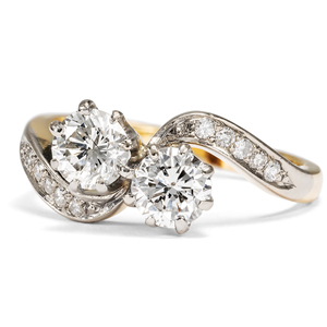 Lab Grown Diamond <b>Two</b> <b>Stone</b> Bypass Twist Pave <b>Ring</b> Solid 14K <b>Two</b> Tone Gold IGI Certified Wedding VVS VS SI D G Fine Luxury - Product Image 3