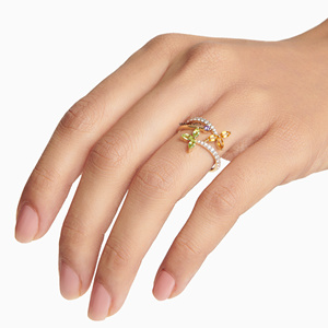 Anillo Floral de Lujo con Gemas Multicolor Marquise para Mujer, Inspirado en la Naturaleza, Bañado en Rodio, Oro 10K 14K 18K, Plata 925 935 - Product Image 2
