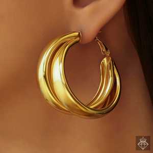 PRAO Dual Layer Golden <b>Hoops</b> Anti-Tarnish <b>Fine</b> <b>Earings</b> - Product Image 3