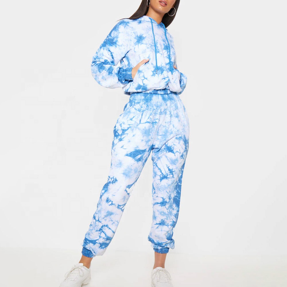 Tie Dye Two Piece Set Zip up Sweat Suits Women's Crop Top Sweat Suits Tracksuits for Women Set Fleece Winter Streetwear Knitted