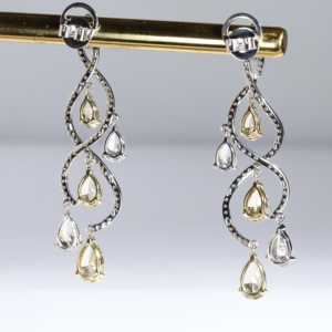 Luxury Yellow Pear Cut Diamond Drop Earrings White Gold Chandelier Dangle Earring Two Tone Canary Diamond Bridal Wedding Jewelry - Product Image 3