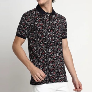 Chemise de golf homme NeaPremium 2025 à manches courtes, imprimé floral anti-plis, motif petites fleurs rouges, polyester/coton, noire - Product Image 2