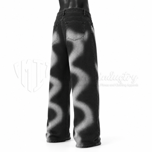 Jean en denim taille haute à jambe large pour homme, en coton, tie-dye, coupe ample, streetwear, délavé, mode automne - Product Image 4