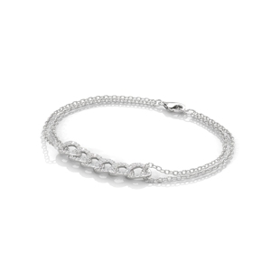 Pulsera Doble de Oro Blanco de 18K con 6 Eslabones Circulares, Diamantes Naturales de Corte Brillante Redondo, Cadena Chapada en Rodio, Joyería para Regalo o Fiesta - Product Image 2