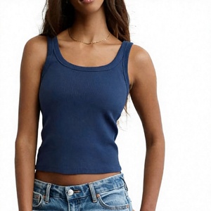 Women's Solid Ribbed Sleeveless Tank <b>Top</b> Scoop Neck Casual Breathable Knitted Crop <b>Top</b> - Product Image 4