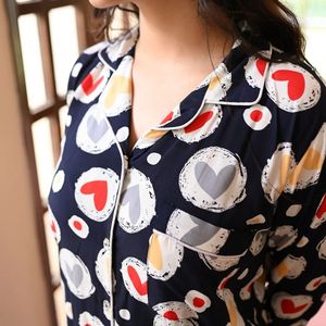 <b>Women</b> <b>Black</b> Multicolor Heart Print Pajama Set Long Sleeve Button Up Shirt Matching <b>Pants</b> Contrast Piping Soft Sleepwear OEM - Product Image 6