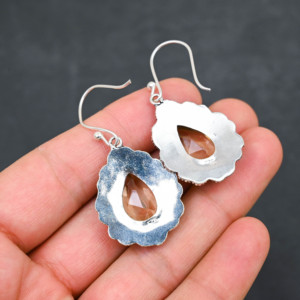 Boucles d'oreilles personnalisées en Morganite créée en laboratoire, en argent sterling 925, 1,9 pouces, bijoux en pierres précieuses faits à la main, boucles d'oreilles fines antiques, cadeau pour femmes - Product Image 3