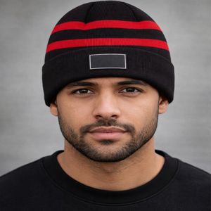 Gorro de Punto Clásico para Hombre, Diseño a Rayas, con Puño, para Invierno, Clima Frío, Unisex, Moderno, Elástico, Agradable al Tacto - Product Image 3