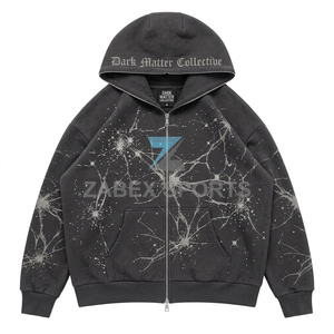 Sweat-shirt à capuche zippé en coton haute densité avec strass, style streetwear, qualité supérieure, personnalisable, pour homme - Product Image 1