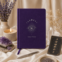 Carnet de notes spirituel LABON personnalisé à couverture rigide, avec intérieur violet, motif phases de lune et troisième œil, et détails argentés, pour la réflexion sur les rêves