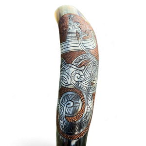 Cuerno para Beber de Buey/Búfalo Tallado a Mano, de Lujo, 2024, Estilo Vikingo Medieval, Ecológico, Portátil, Recuerdo, Color Natural, Artesanía Decorativa - Product Image 3